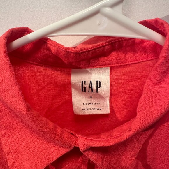 GAP Linen-Blend Easy Shirt Small Coral Pink Button Down - Picture 3 of 6